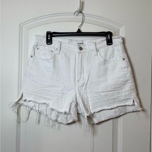 Pistola Frayed Hem White Jean Shorts